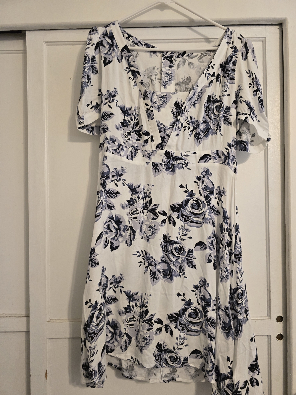 Cupshe White Midi Dress with Navy Floral Print